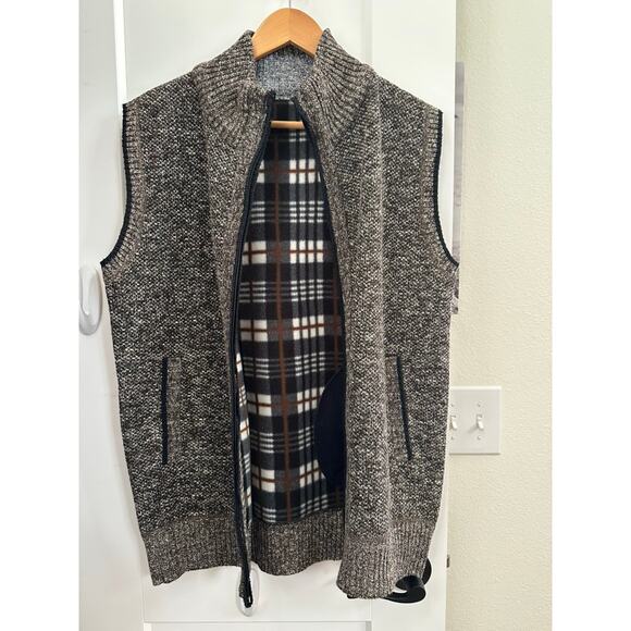 Men’s Brown Gray Sweater Vest L Zip Up Knit Fleece Lined Warm Casual Layer - Picture 6 of 7